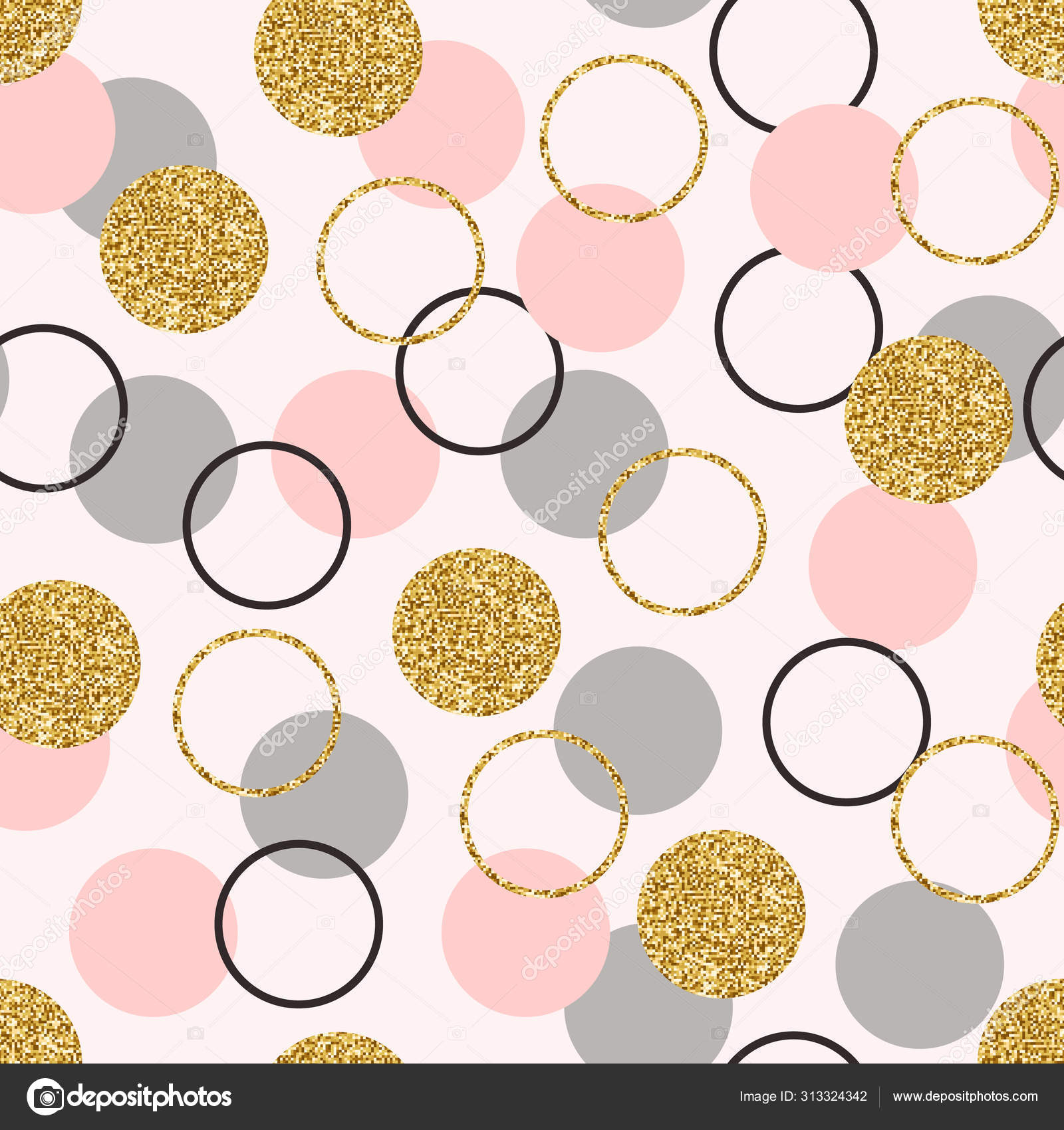 톱니바퀴 모양은 거무스름 한 모양이다. 반짝이는 별 먼지가 있는 금빛 원. 반짝이는 금빛, 분홍색, 회색 원이 있는 월 페이퍼 디자인.  현대의 추상적 배경. 벡터 일러스트 스톡 벡터 - ©lubahk90@gmail.com 313324342, image size:1600x1700