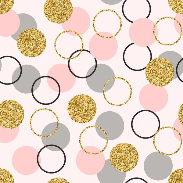 Блестящий круг бесшовный рисунок. Золотые круги с блестками и звездной пылью. Дизайн обоев с блестящими золотыми, розовыми, серыми кругами. Современный абстрактный фон. Векторная иллюстрация — стоковый вектор