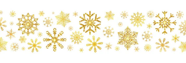 Золотые Снежинки Границе Рождеством Новым Годом Открытки Блестящими Золотыми Снежинками — стоковый вектор