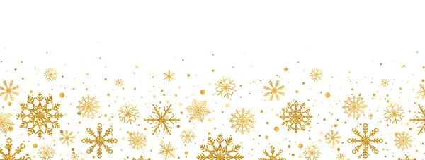Goldene Schneeflocken Umrahmen Den Weißen Hintergrund Gold Fallende Schneeflocken Mit — Stockvektor