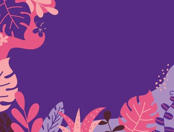 Bannière estivale avec feuilles et plantes tropicales. Modèles de médias sociaux. Concept vacances d'été. Design de couverture. Décoration couleur pour bannière, affiche, publicité. Illustration vectorielle — Image vectorielle