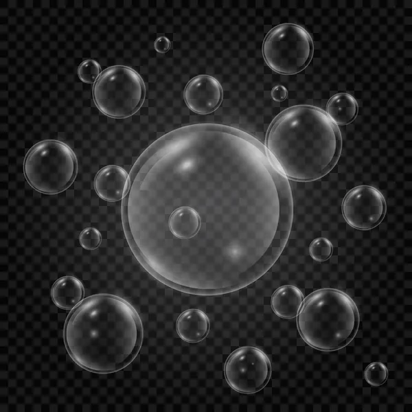 Set Van Waterbellen Met Reflectie Transparante Achtergrond Realistische Onderwaterbellen Een — Stockvector