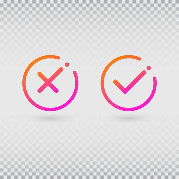 Check Marks Set Modern Gradient Colors Bright Tick Cross Circle — Stock Vector