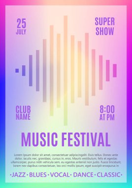 Festival posteri. Müzik broşürü. Karnaval tasarımı. Poster broşürü için şablon, bilet programı etkinliği. Vektör illüstrasyonu.