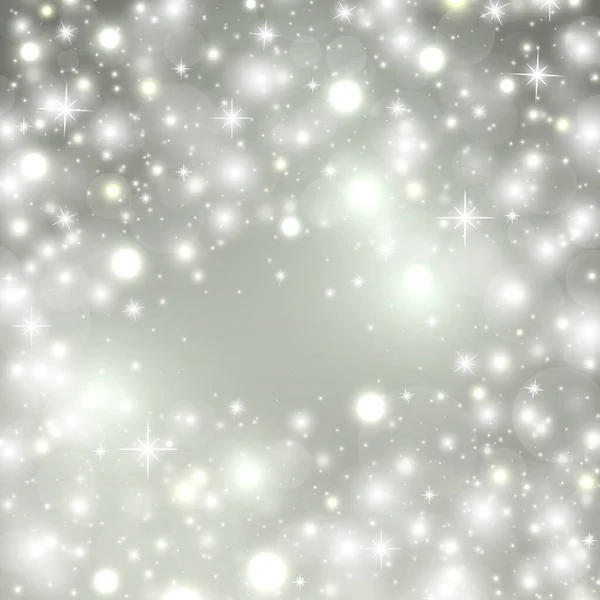 Серебряный Зимний Абстрактный Фон Светящийся Фон Светящимися Звездами Огнями Блестками — стоковый вектор