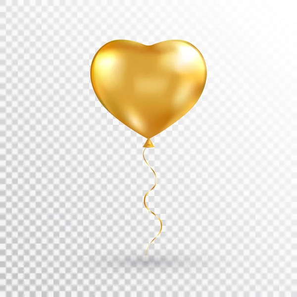 Gouden Hartballon Transparante Achtergrond Folie Luchtballon Voor Feest Kerstmis Verjaardag — Stockvector