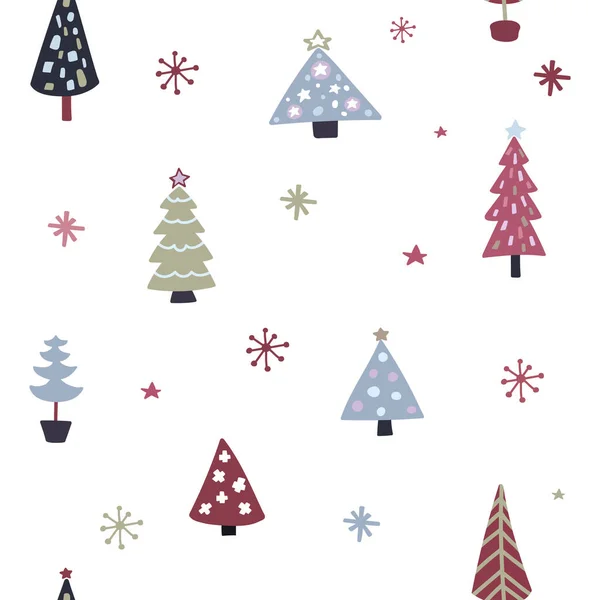 Arbre Noël Motif Sans Couture Doodle Arbre Noël Flocons Neige — Image vectorielle