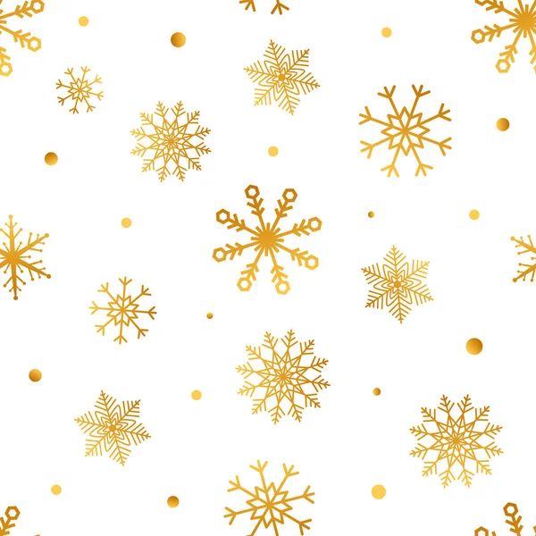 Sneeuwvlokken Naadloos Patroon Kerstpapier Met Gouden Sneeuwvlokken Winter Design Elementen — Stockvector