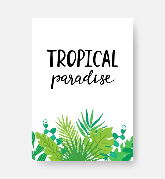 モンスター ヤシの葉と手で書かれたフレーズと熱帯の楽園のポスター 手の文字の感動的なタイポグラフィのバナー ベクターイラスト — ストックベクタ