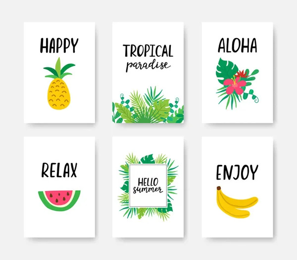 Afiche Tropical Verano Con Letras Dibujadas Mano Banner Vacaciones Verano — Vector de stock