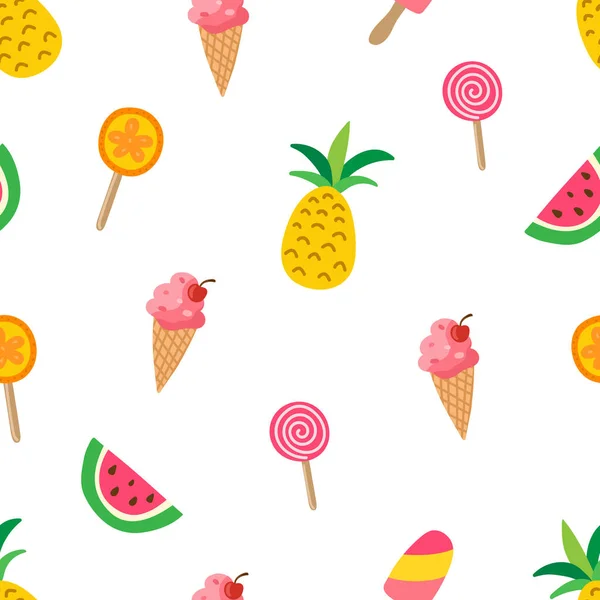 Doux Motif Été Avec Ananas Pastèques Crème Glacée Lolipops Texture — Image vectorielle