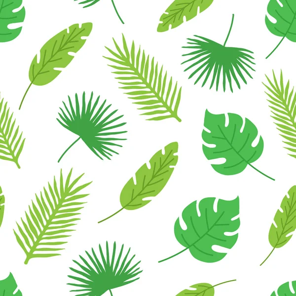 Tropical Leaves Seamless Pattern White Background Floral Background Hand Drawn — Stock Vector