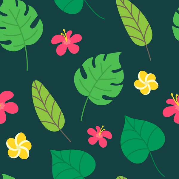 Motif Tropical Sans Couture Sur Fond Vert Foncé Design Estival — Image vectorielle