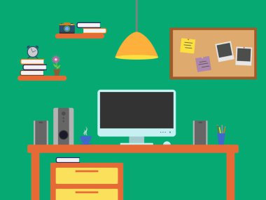 Ana ofis çalışma alanı, vektör çizimi. Bilgisayar tablosu