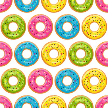 Renkli çörek deseni. Donutlar arka plan Vektör illüstrasyonuName.