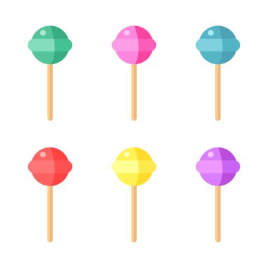 Beyaz arka planda renkli lolipoplar. Vektör illüstrasyonu.