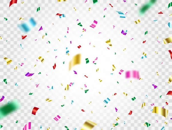 Colorido Confeti Cayendo Sobre Fondo Transparente Brillante Sorprendente Telón Fondo — Vector de stock