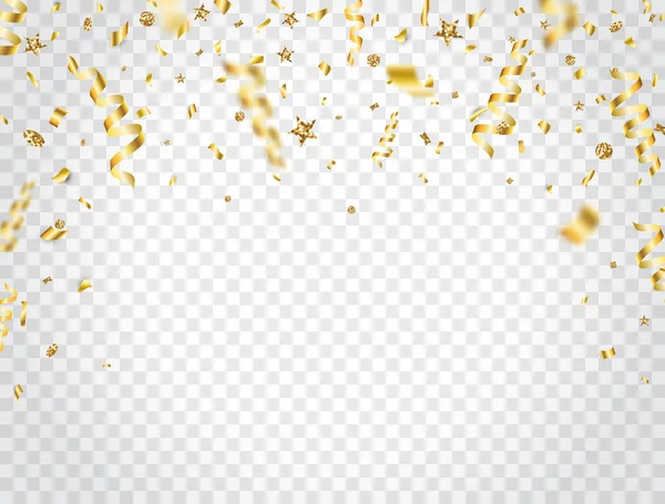 Confetti Purpurina Sobre Fondo Transparente Caída Confeti Dorado Brillante Luminoso — Vector de stock