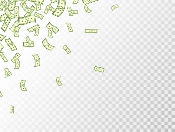 ドルは透明な背景で飛んでいます 紙幣枠 銀行券のアイコン フラットスタイルでお金 大当たりだ 漫画の現金記号 貨幣コレクション 紙幣だ ベクターイラスト — ストックベクタ