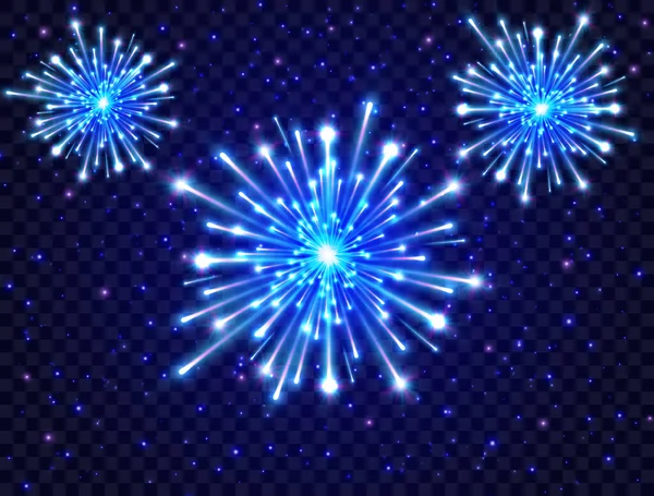 Цветной Неоновый Фейерверк Ночном Небе Яркий Фейерверк Прозрачном Фоне Новогодний — стоковый вектор
