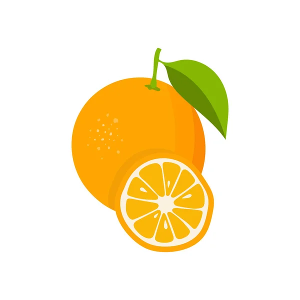 Orange Avec Des Feuilles Une Tranche Orange Orange Plat Icône — Image vectorielle