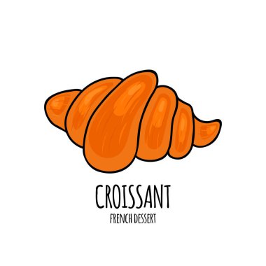 Kruvasan ikonu. El yapımı Fransız kruvasanı. Tatlı hamur işleri logosu. Fırın, tasarım menüsü, etiket ve paketleme için vektör illüstrasyonu.