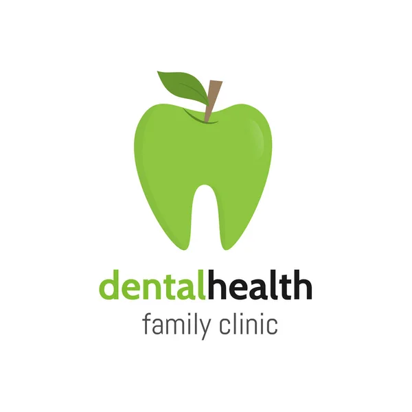 Dental health. Tooth logo as a green apple with leaf. Dental family clinic Logotype. Vector teeth.