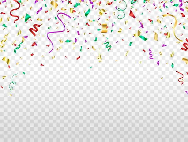 Confetti Vliegend Transparante Achtergrond Kleurrijke Confetti Lijst Feest Achtergrond Heldere — Stockvector