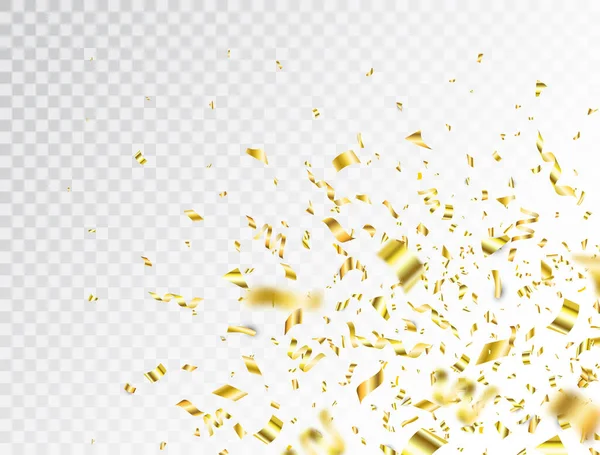 Konfetti Spritzt Auf Transparentem Hintergrund Fliegendes Goldkonfetti Parteikulisse Strahlend Goldenes — Stockvektor
