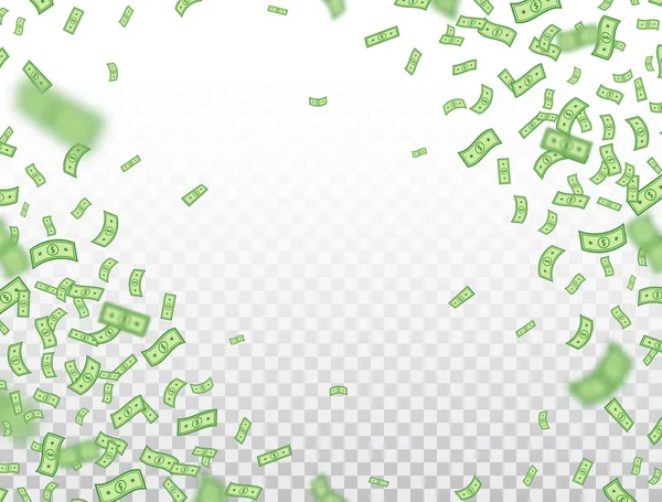 Cornice Dollaro Banconote Che Cadono Sfondo Trasparente Esplosione Icona Dollari — Vettoriale Stock