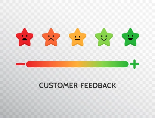 Happy customer symbol. Feedback design with emotions scale background. Rating satisfaction concept. Set of feedback icons in star form of emotions for mobile app and web. Vector illustration.