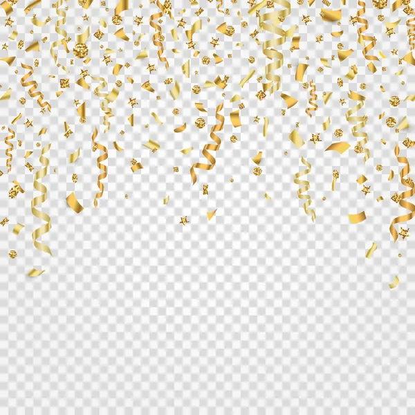 Emas Confetti Dengan Jatuh Partikel Glitter Desain Cerah Hari Libur - Stok Vektor