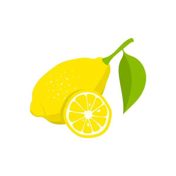 Zitrone und Zitronenscheibe auf weißem Hintergrund. Zitronenikone. Vektorillustration — Stockvektor