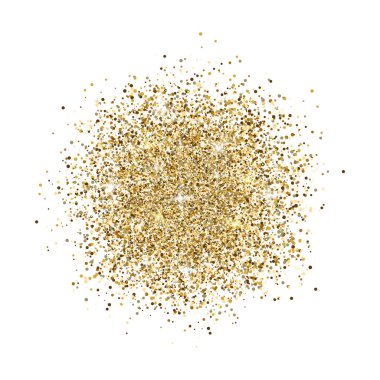 Parlak arkaplan. Beyaz arka planda altın parıltısı var. Parlak toz pırıltısı. Kart için altın tasarım, web afişi, poster, baskı, duvar kağıdı. Vektör illüstrasyonu.