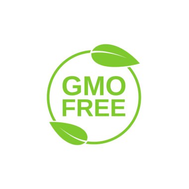 GDO 'suz simge. Etiketler, ürün paketleri, gıda sembolleri, amblemler, çıkartmalar için GDO tasarım öğesi yok. Sağlıklı gıda konsepti. Vektör illüstrasyonu.