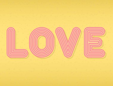 Altın sarısı arka planda izole edilmiş aşk metni. Retro tipografi yazı tipi. El yazısı olan bir aşk posteri. Sevgililer günü ya da düğün davetiyesi için tebrik kartı. Hippi tasarımı. Vektör illüstrasyonu.