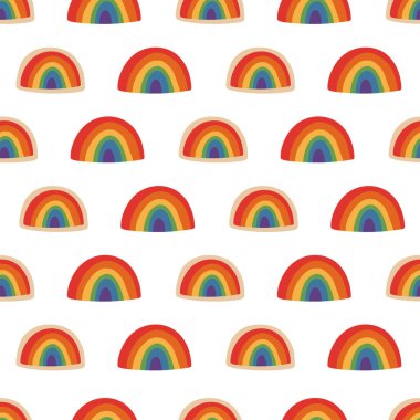 Elle çizilmiş gökkuşağı deseni. Gurur ayı. Gökkuşağı simgesi. LGBTQ tolerans günü kartı. Duvar kağıdı, kumaş, ambalaj, giysi için karalama tasarımı elementleri. Gay geçit töreni. Vektör illüstrasyonu.