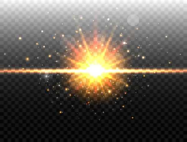 Explosieconcept Geïsoleerd Zwarte Transparante Achtergrond Golden Glow Lichteffect Explosielicht Sterrensprong — Stockvector