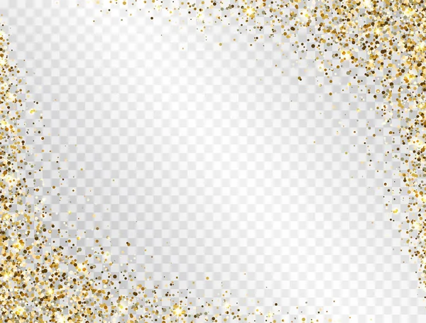 文字のためのスペースで金のフレームを光る 豪華な輝きの装飾の境界線 透明な背景に金色の輝きと塵 クリスマス 誕生日 結婚式のための明るいデザイン ベクターイラスト — ストックベクタ
