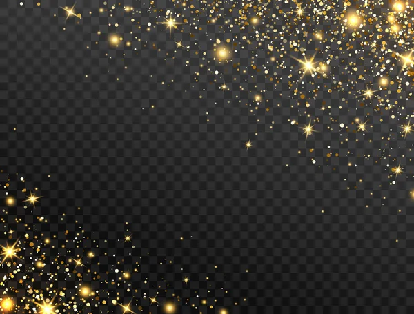 Блестящий Золотой Фон Эффект Ярких Частиц Звездная Пыль Прозрачном Фоне — стоковый вектор