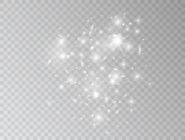 Vita Glödande Ljus Våg Isolerad Transparent Bakgrund Magiska Glitter Damm — Stock vektor