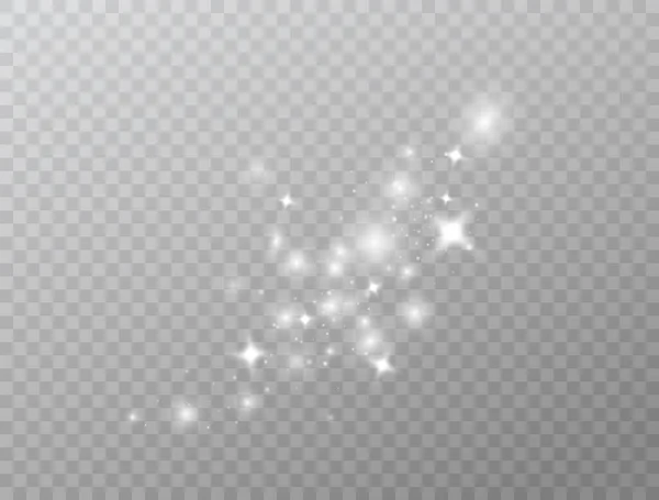 Белый Светящийся Свет Волны Изолированы Прозрачном Фоне Звезда Вспыхнула Блестками — стоковый вектор