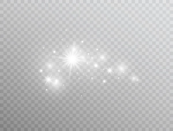 Vit Glödande Ljuseffekt Isolerad Transparent Bakgrund Skinnande Bloss Magiska Glitter — Stock vektor