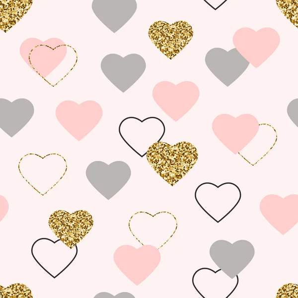 Corazón Brillo Patrón Sin Costuras Fondo San Valentín Con Brillantes — Vector de stock