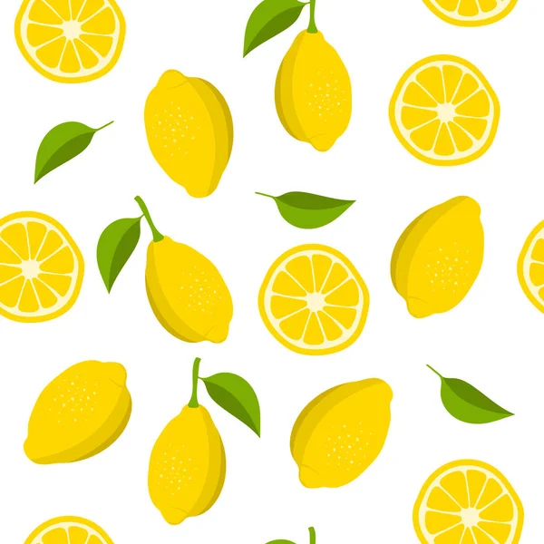 Limón Rodajas Patrón Limón Fondo Verano Con Limones Amarillos Ilustración — Vector de stock