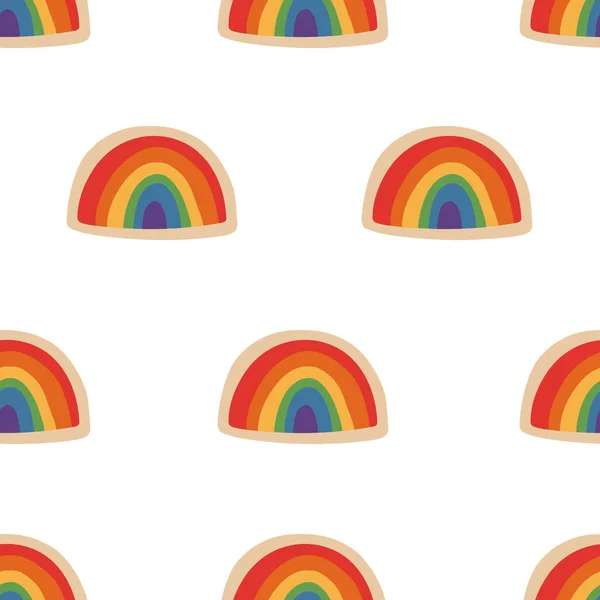 Hand drawn rainbow seamless pattern. Rainbow icon. Pride month. LGBTQ tolerance day card. Doodle design elements for wallpaper, fabric, wrapping, apparel. Gay parade. Vector illustration.