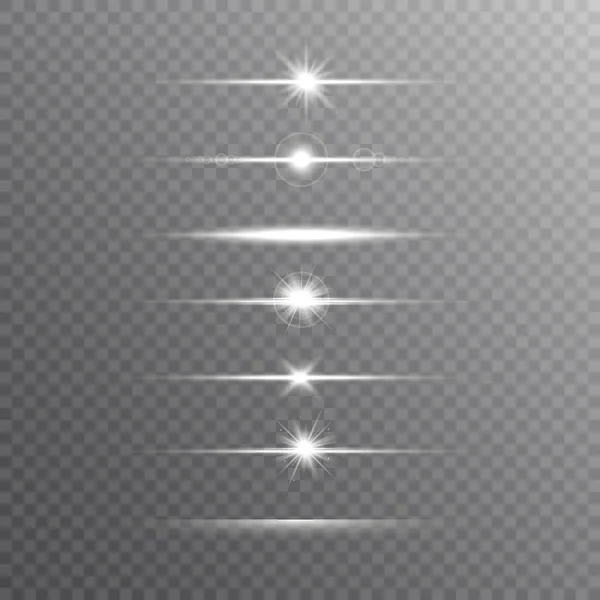 Glödande Linje Inställd Transparent Bakgrund Ljusstråle Realistisk Lins Utflytning Inställd — Stock vektor