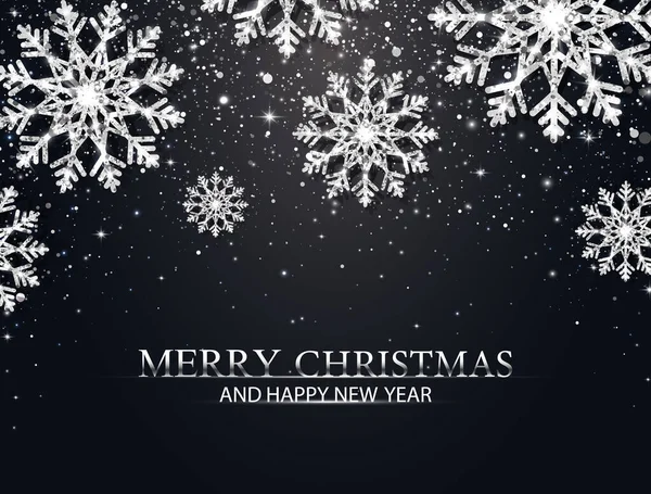 圣诞背景银光闪闪的雪花飘落的粒子星星圣诞快乐 新年快乐 奢华的节日贺卡 闪闪发光的银白色雪花 病媒图解 — 图库矢量图片