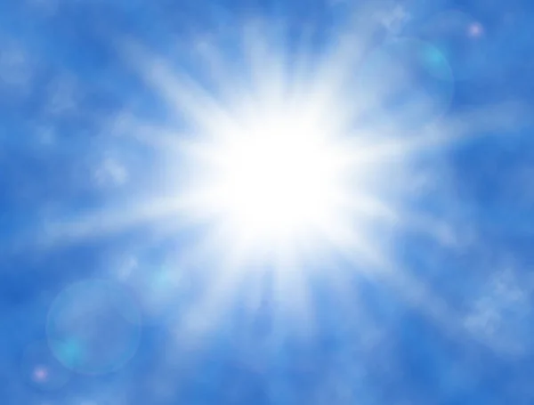 Небесный Фон Облаками Сияющим Солнцем Солнечными Лучами Летний Дизайн Векторная — стоковый вектор