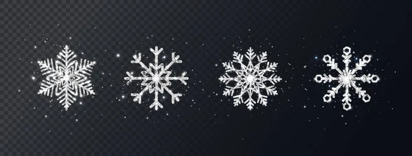 Silver Glitter Snöflingor Som Transparent Bakgrund Glänsande Juldesign Med Glitter — Stock vektor